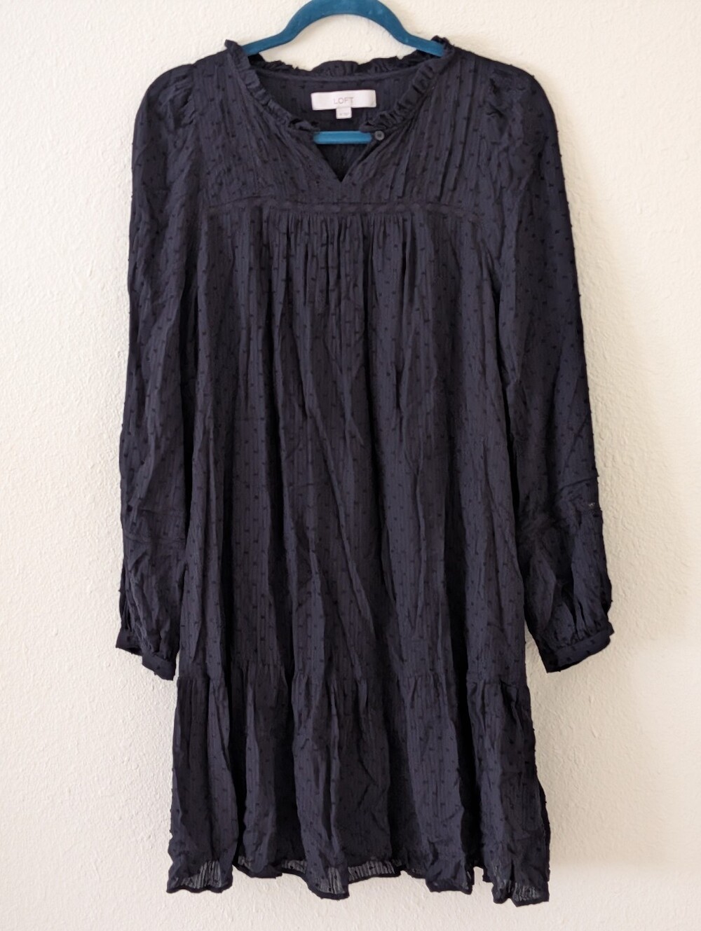 LOFT Classic Long Sleeve Black Midi Dress Size Medium